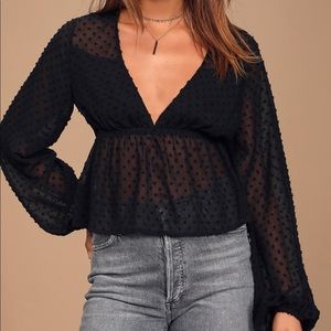 Lulus Dot Balloon Sleeve Peplum Top